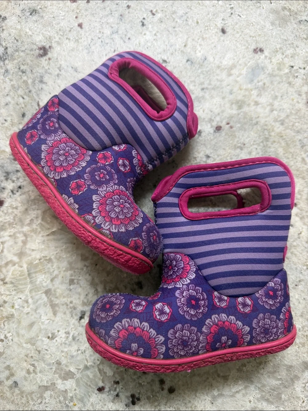 Bogs Kids' Baby Pansy Stripe Snow Boot Pink Purple Waterproof Size 6 Infant Girl